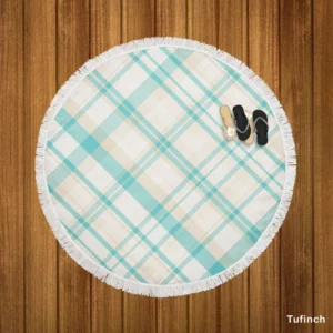 Tartan Scotland Light Blue White Plaid Design Round Beach Towel