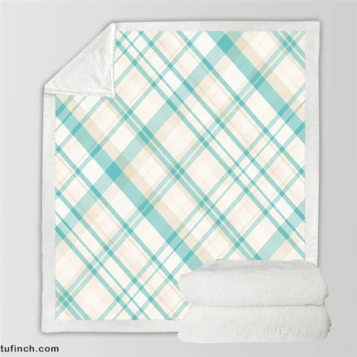 Tartan Scotland Light Blue White Plaid Design Sherpa Fleece Blanket