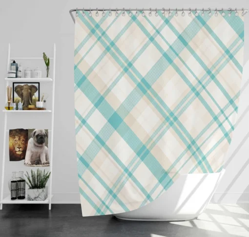 Tartan Scotland Light Blue White Plaid Design Shower Curtain