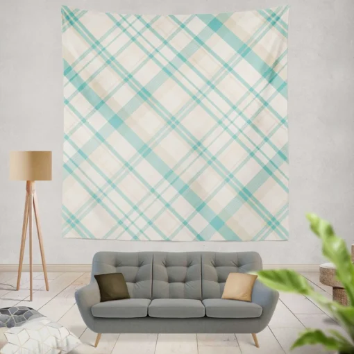 Tartan Scotland Light Blue White Plaid Design Wall Tapestry