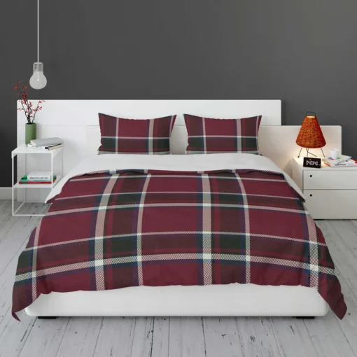 Tartan Scotland Plaid Red Black White Design Bedding Set 1