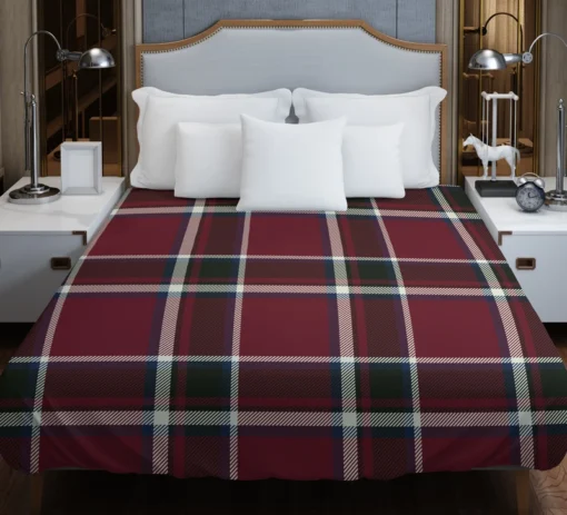 Tartan Scotland Plaid Red Black White Design Duvet Cover