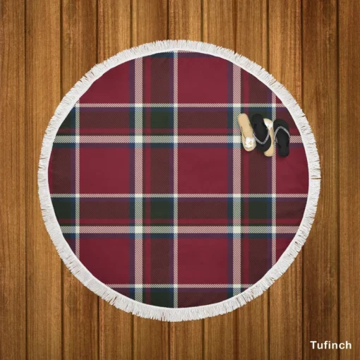 Tartan Scotland Plaid Red Black White Design Round Beach Towel