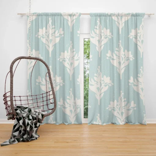 Teal Background Floral Pattern Curtain