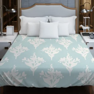 Teal Background Floral Pattern Duvet Cover