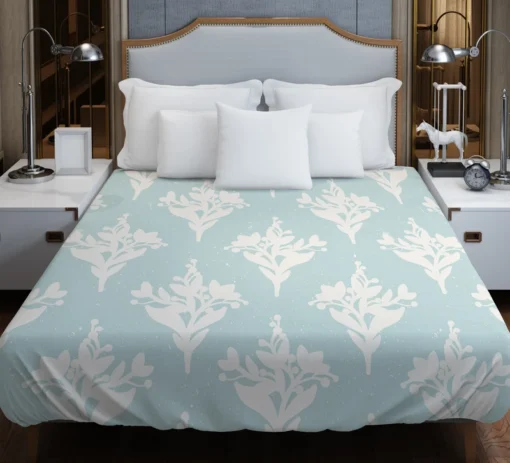 Teal Background Floral Pattern Duvet Cover