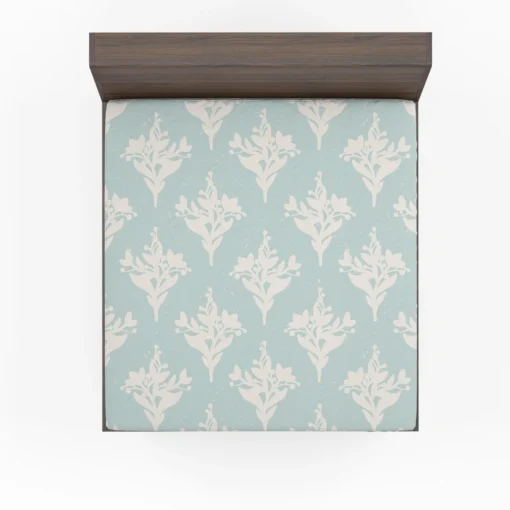 Teal Background Floral Pattern Fitted Sheet