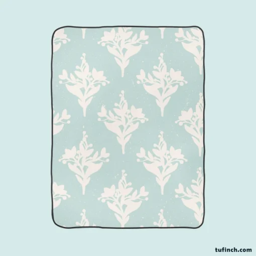 Teal Background Floral Pattern Fleece Blanket 1