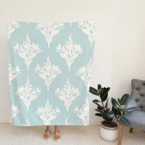 Teal Background Floral Pattern Fleece Blanket