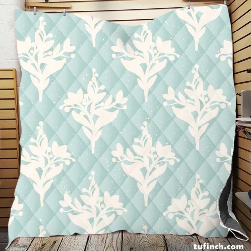 Teal Background Floral Pattern Quilt Blanket