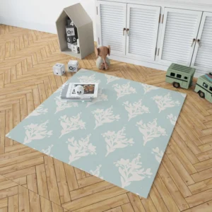 Teal Background Floral Pattern Rug 1