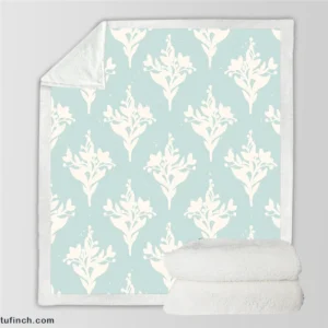 Teal Background Floral Pattern Sherpa Fleece Blanket