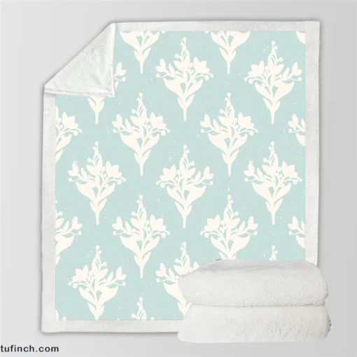 Teal Background Floral Pattern Sherpa Fleece Blanket