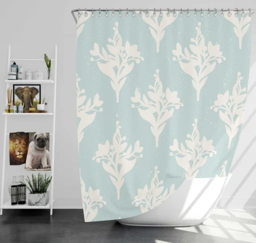 Teal Background Floral Pattern Shower Curtain