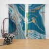 Teal Blue & Gold Liquid Marble Curtain