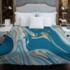 Teal Blue & Gold Liquid Marble Duvet Cover