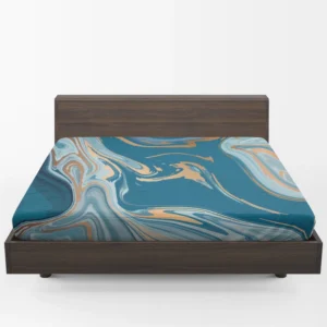 Teal Blue & Gold Liquid Marble Fitted Sheet 1