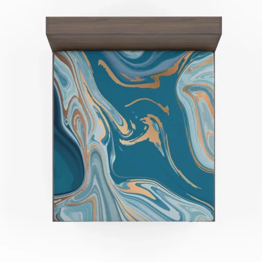 Teal Blue & Gold Liquid Marble Fitted Sheet