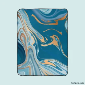 Teal Blue & Gold Liquid Marble Fleece Blanket 1