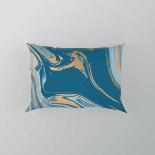 Teal Blue & Gold Liquid Marble Pillow Case