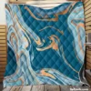 Teal Blue & Gold Liquid Marble Quilt Blanket