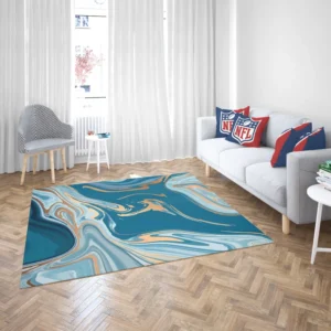 Teal Blue & Gold Liquid Marble Rug 2