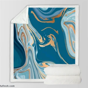 Teal Blue & Gold Liquid Marble Sherpa Fleece Blanket