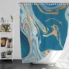 Teal Blue & Gold Liquid Marble Shower Curtain