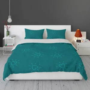 Teal Blue Spark Heart Bedding Set 1