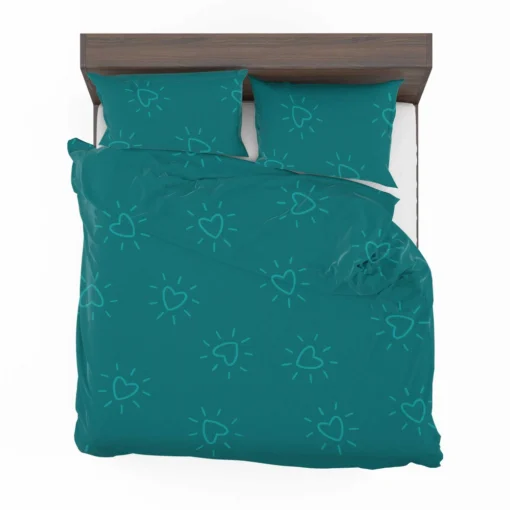 Teal Blue Spark Heart Bedding Set 2