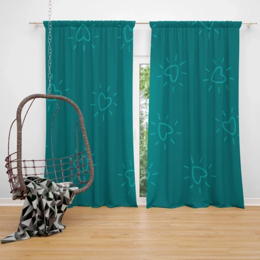 Teal Blue Spark Heart Curtain