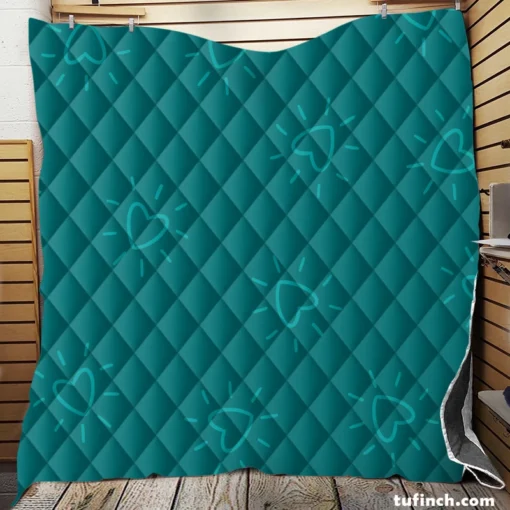 Teal Blue Spark Heart Quilt Blanket