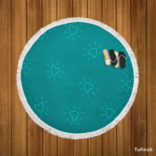 Teal Blue Spark Heart Round Beach Towel