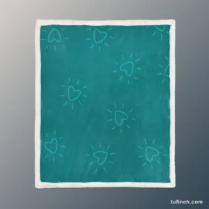 Teal Blue Spark Heart Sherpa Fleece Blanket 1