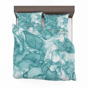 Teal Blue Watercolor Ink Texter Bedding Set 2