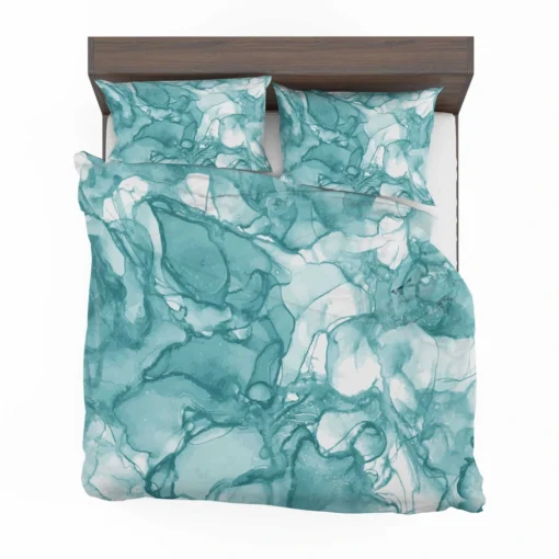 Teal Blue Watercolor Ink Texter Bedding Set 2