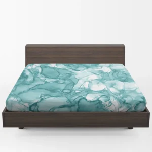 Teal Blue Watercolor Ink Texter Fitted Sheet 1