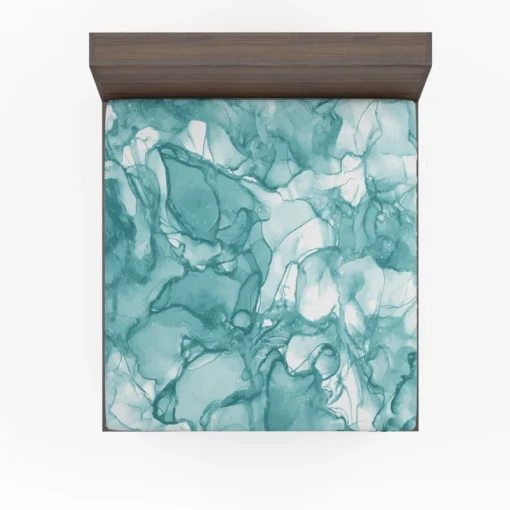 Teal Blue Watercolor Ink Texter Fitted Sheet