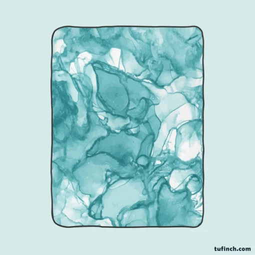 Teal Blue Watercolor Ink Texter Fleece Blanket 1