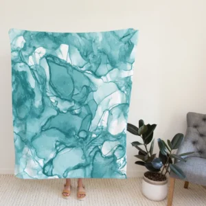 Teal Blue Watercolor Ink Texter Fleece Blanket