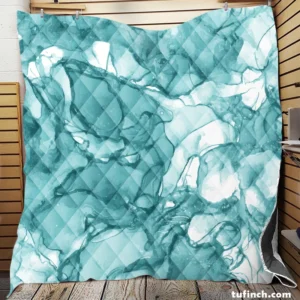 Teal Blue Watercolor Ink Texter Quilt Blanket