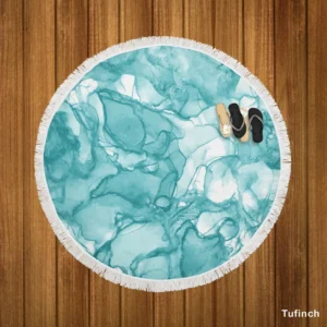 Teal Blue Watercolor Ink Texter Round Beach Towel