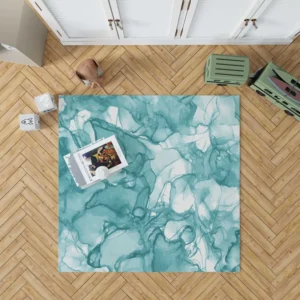 Teal Blue Watercolor Ink Texter Rug