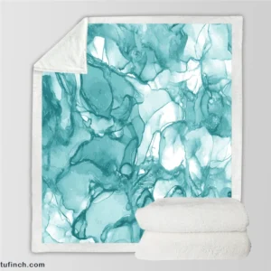 Teal Blue Watercolor Ink Texter Sherpa Fleece Blanket