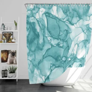 Teal Blue Watercolor Ink Texter Shower Curtain