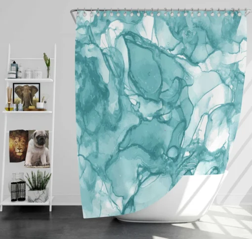 Teal Blue Watercolor Ink Texter Shower Curtain