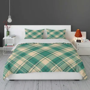 Teal Green Tartan Plaid Pattern Bedding Set 1