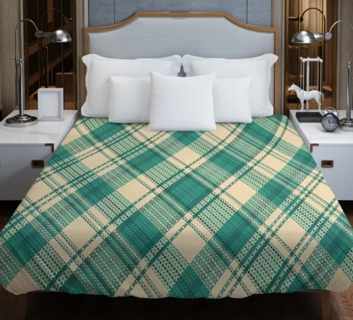 Teal Green Tartan Plaid Pattern Duvet Cover