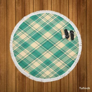 Teal Green Tartan Plaid Pattern Round Beach Towel