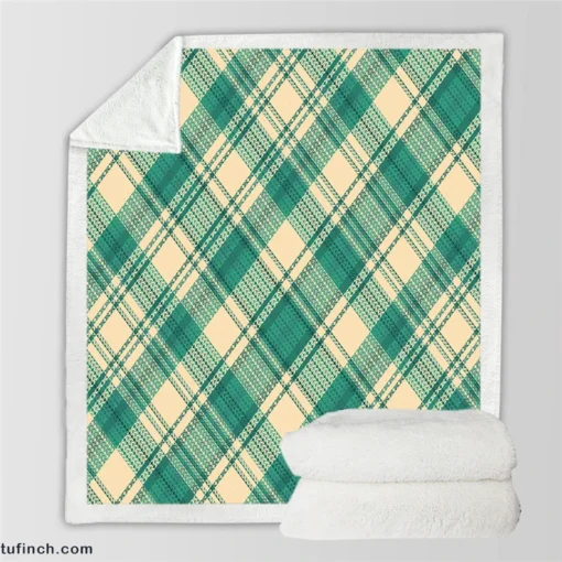 Teal Green Tartan Plaid Pattern Sherpa Fleece Blanket